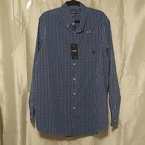 Chaps Mens Blue Plaid Button Up Dress Shirt